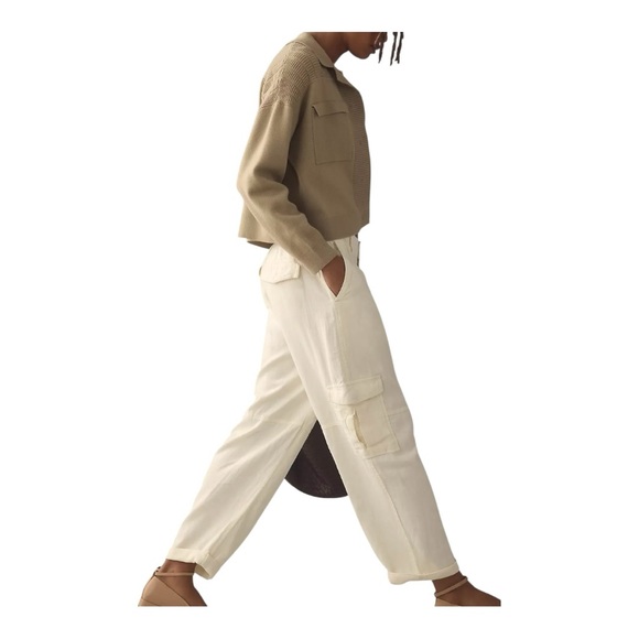 Anthropologie Pilcro Linen Blend Cargo Pant Relaxed Fit Cream Size XLP Petite - Picture 7 of 17